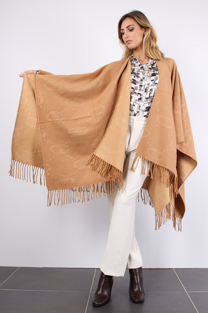 Poncho Check Aniamlier Cammello-2