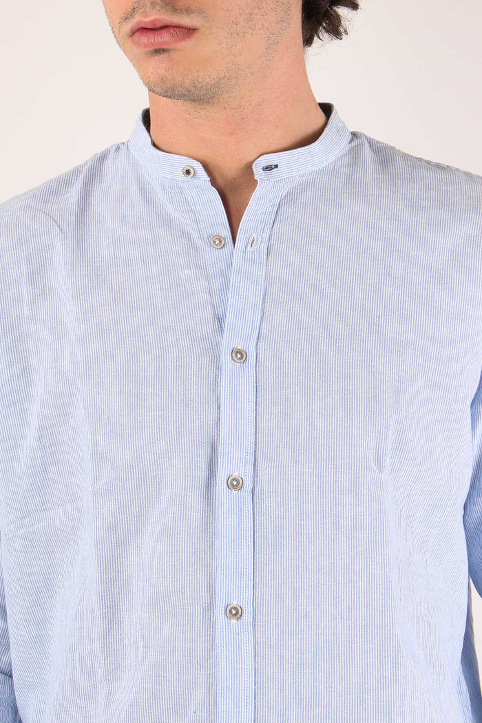 Camicia Lino Microriga Celeste-7