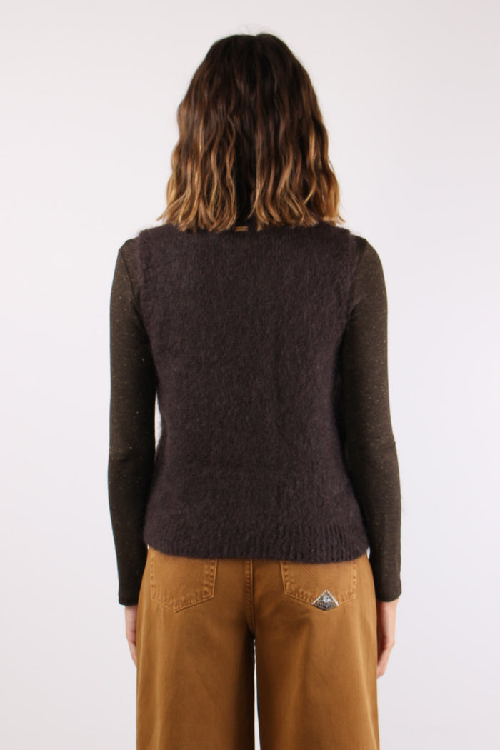 Gilet Applicazione Fiori Cioccolato-4
