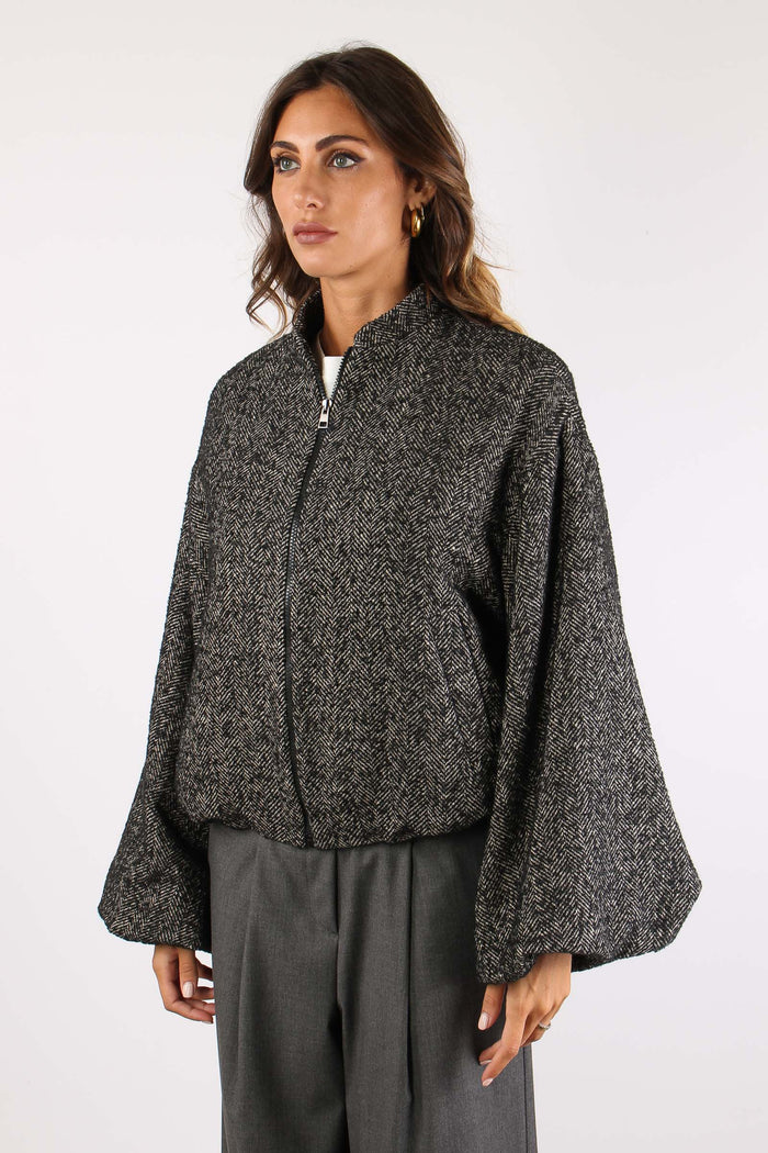 Bomber Manica Ampia Bianco/nero-3