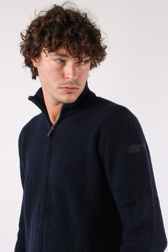 Maglia Zip Lana Boucle Blue Black-7