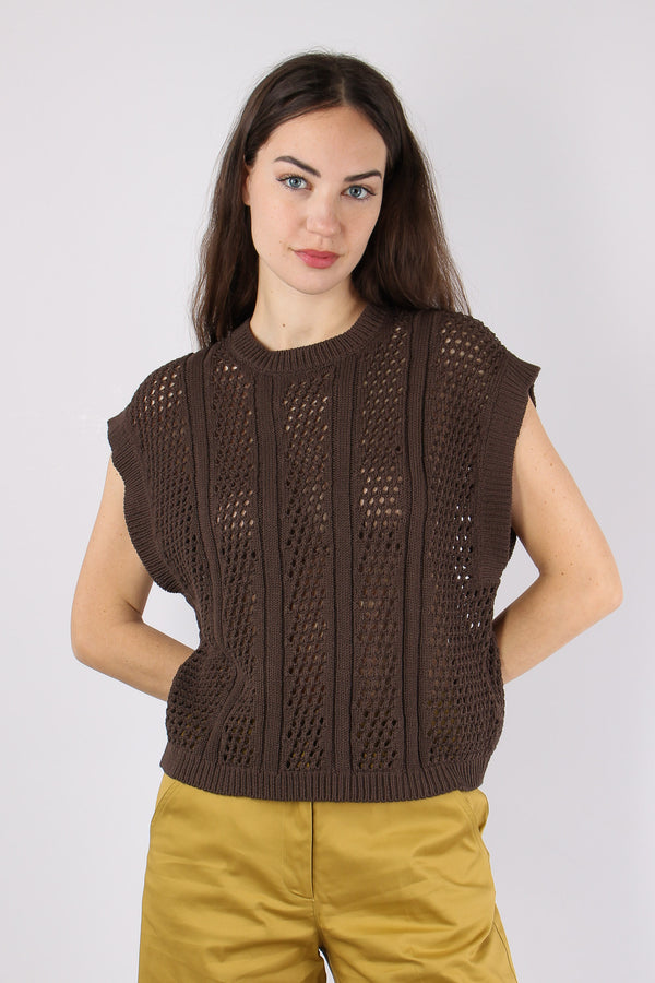 Gilet Maglia Traforato Corteccia-2