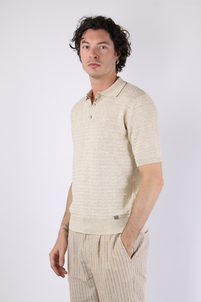 Polo Cotone Lavorato Beige-3