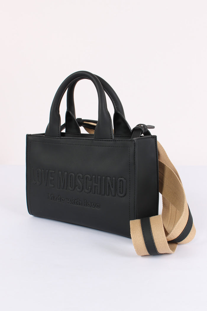 Mini Shopping Effetto Denim Nero-4