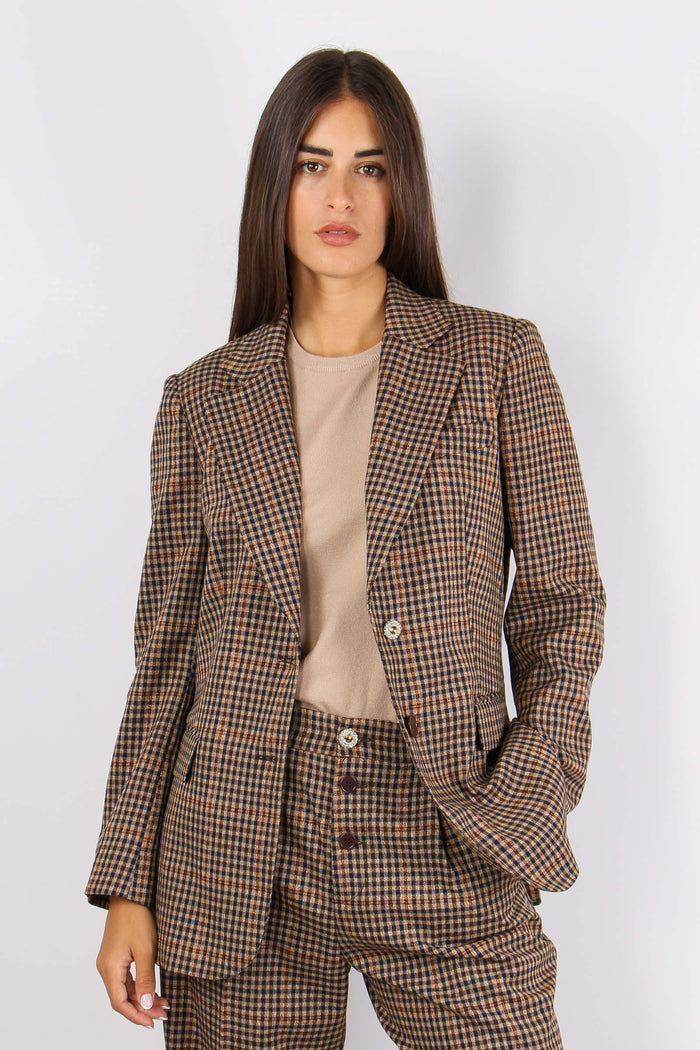 Giacca Dritta Micro Quadro Cioc/beige/blu-5