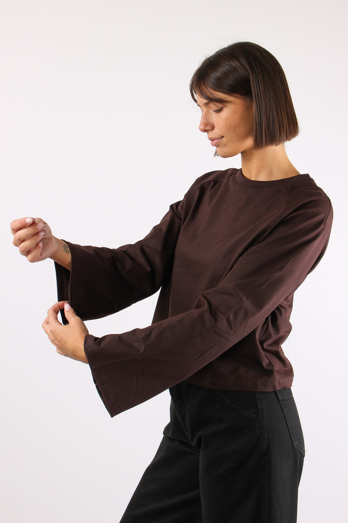 T-shirt Cotone Manica Svasata Marrone-3