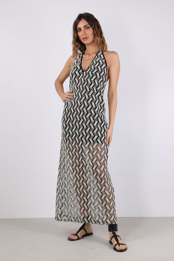 Abito Rete Jacquard Nero-2