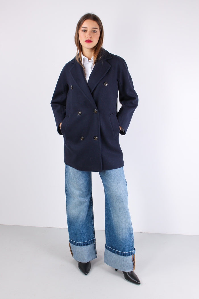 Cappotto Doppiopetto Misto Lan Blu-3