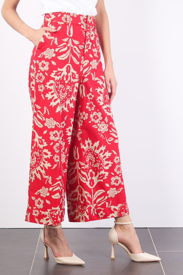 Pantalone Cropped Stampa Fiori Red Oriental-6