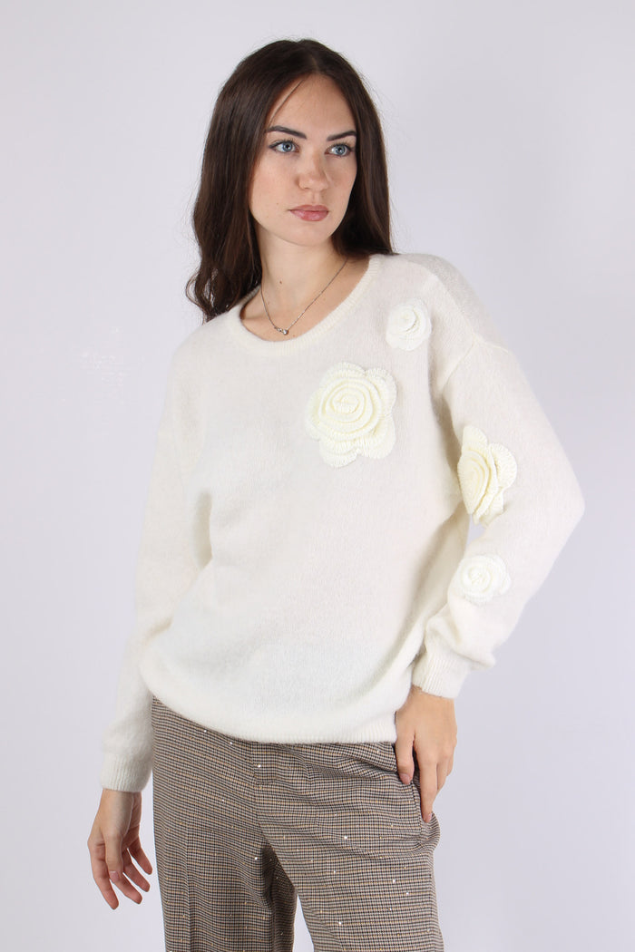 Maglia Over Applicazione Rose Natural-2
