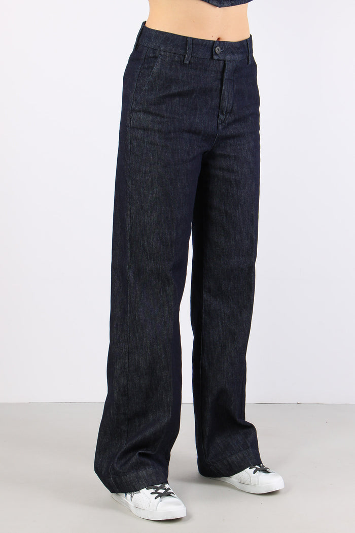 Pantalone Effetto Denim Flare Denim Scuro-7