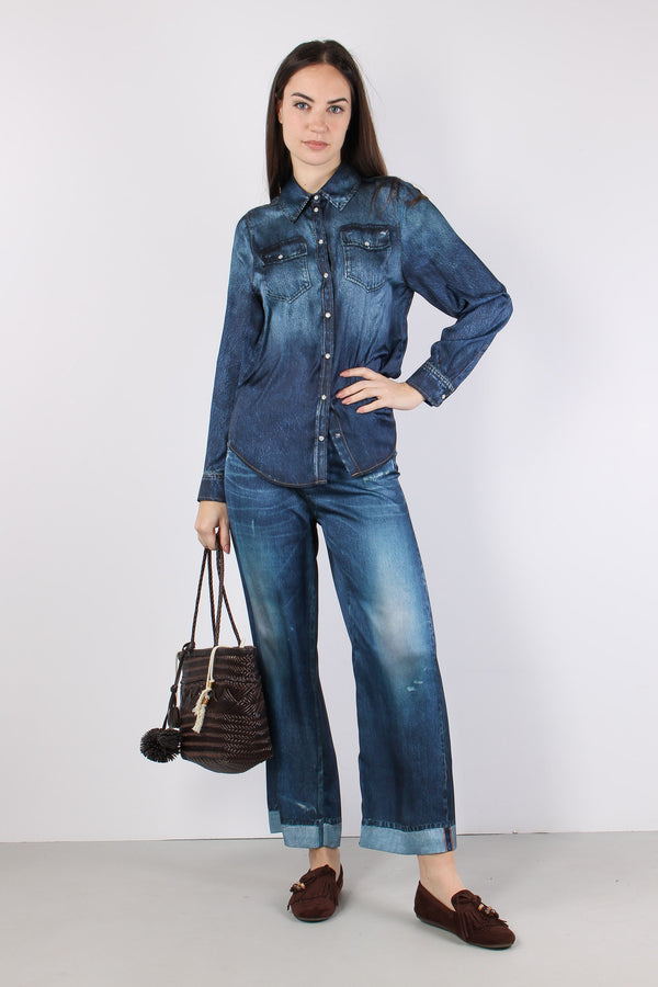 Camicia Jeans Stampa Digitale Denim Blu
