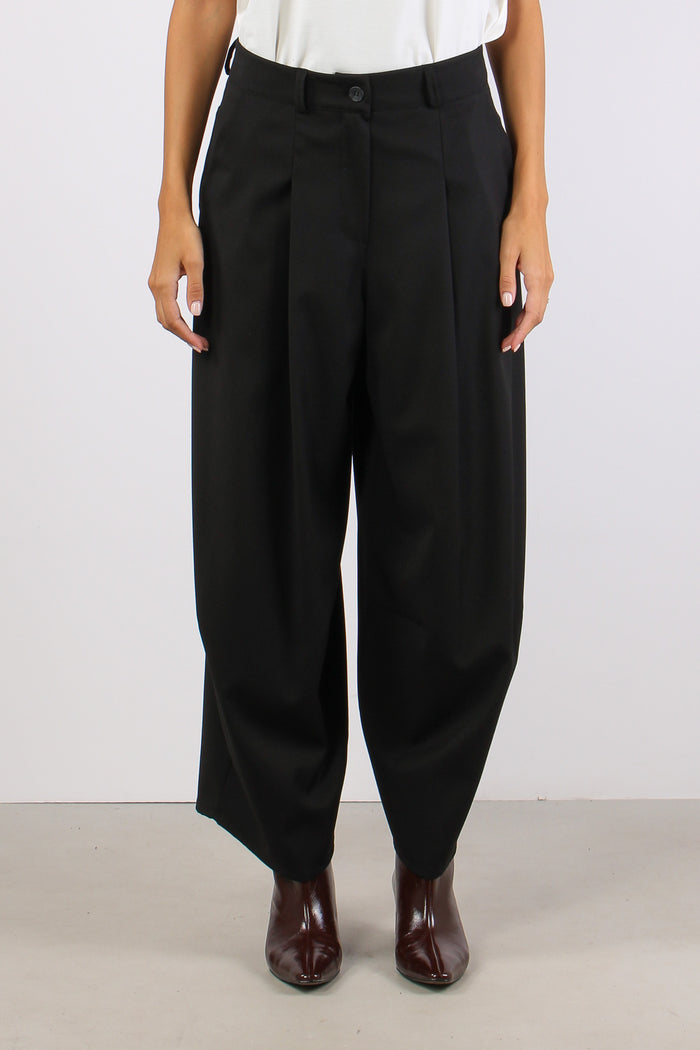 Pantalone Balloon Fresco Lana Nero-2