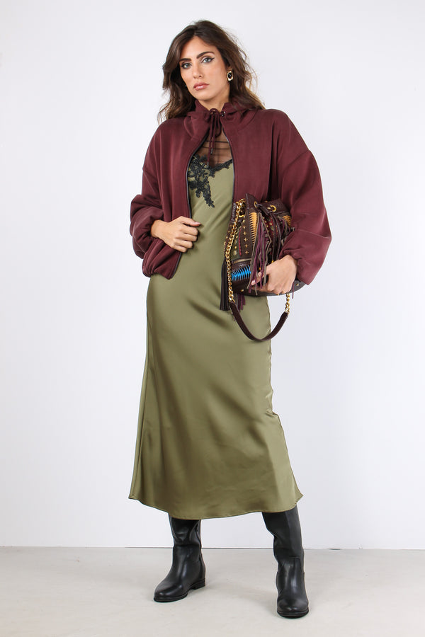 Felpa Modal Fodera Cappuccio Bordeaux