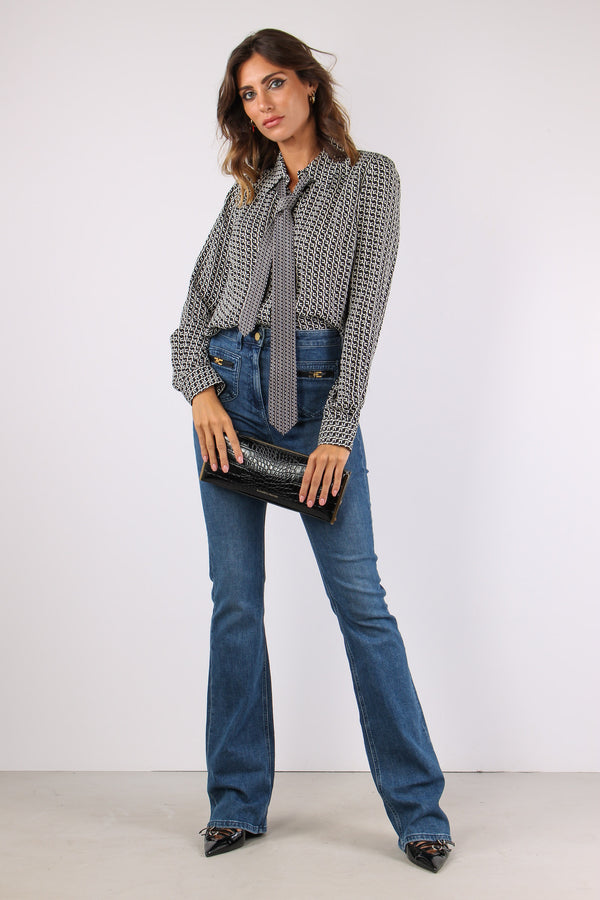 Camicia Viscosa Cravatta Nero/milk