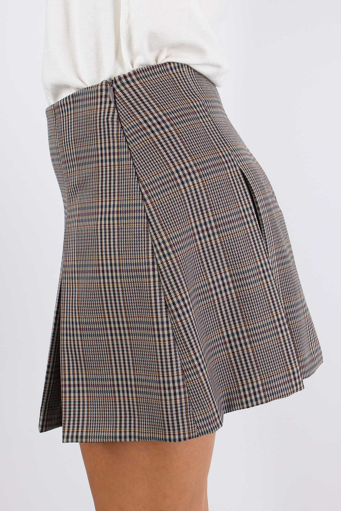 Gonna Corta Pieghe Scozzese Tortora/nocciola-6