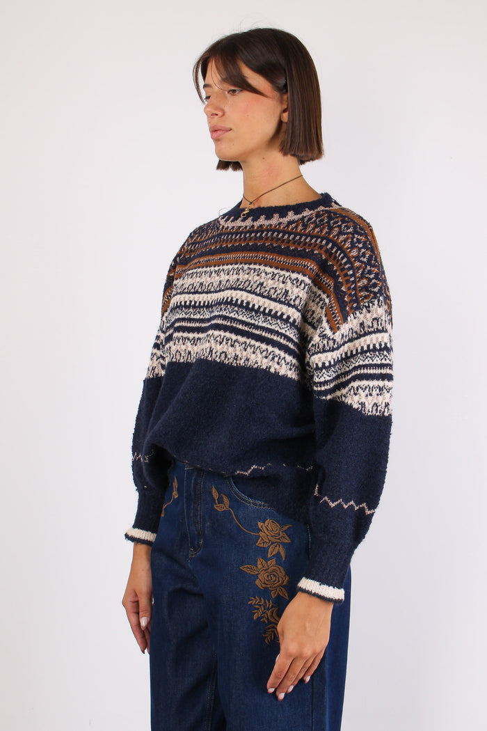 Maglia Jacquard Lurex Cammello/blu-2