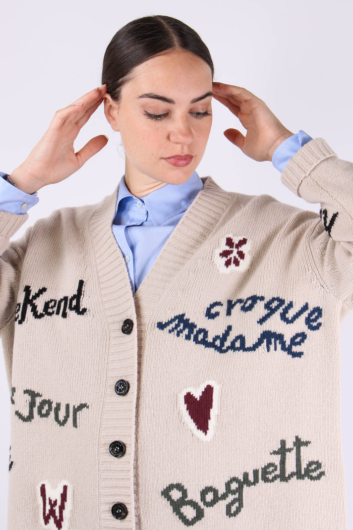 Belgio Cardigan Over Scritte Naturale-10