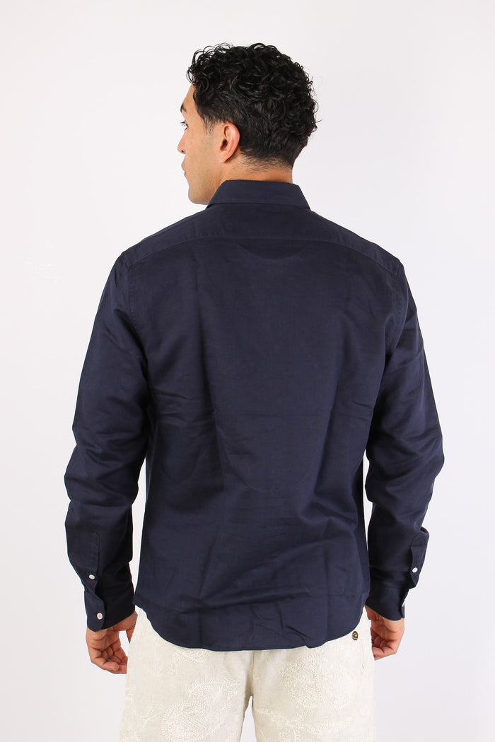 Camicia Basica Lino Navy Blue-5