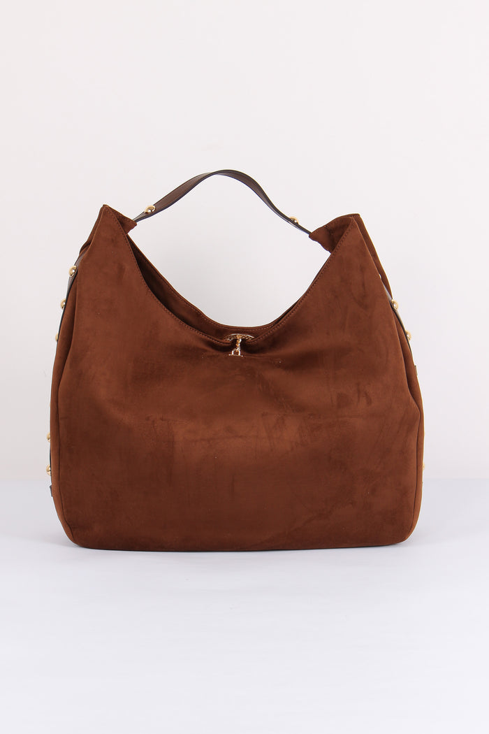 Hobo Ecocamoscio Borchie Tabacco-3