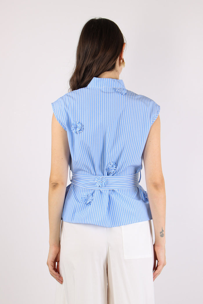 Camicia Smanicata Applicazione Azzurro-4