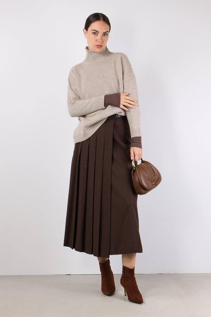 Fastoso Gonna Pieghe Fibbia Cioccolato