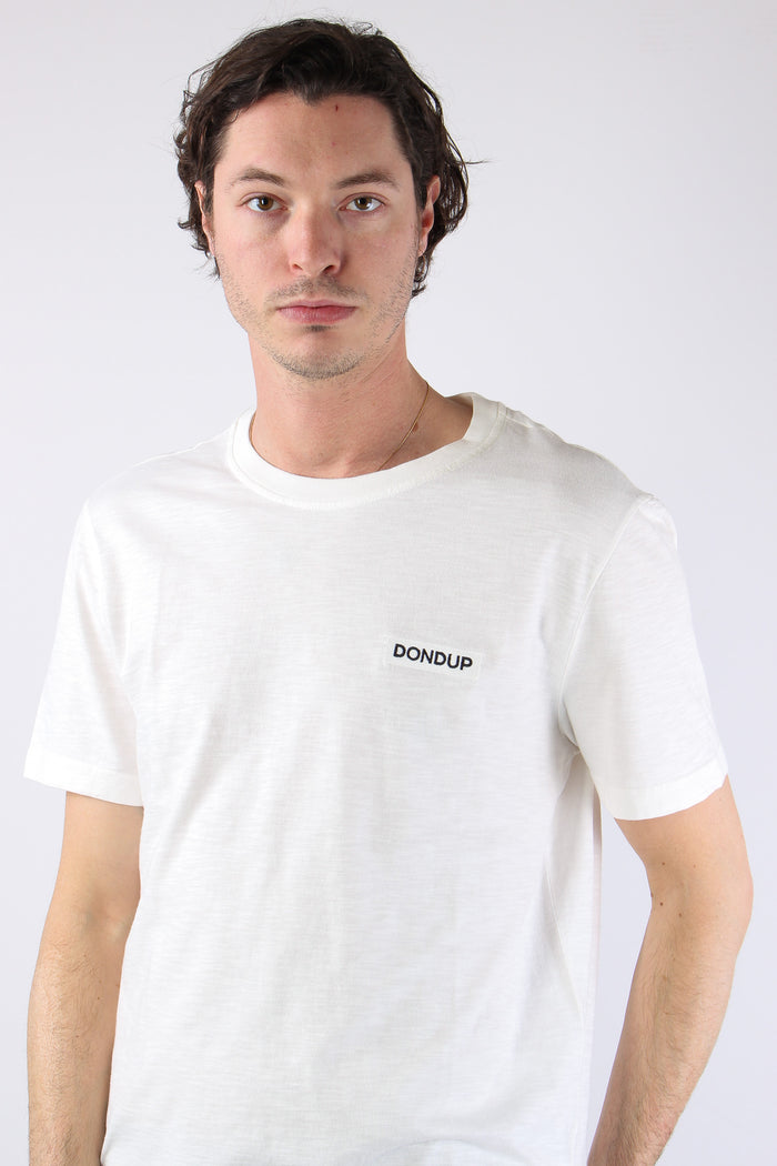 T-shirt Cotone Fiammato Logo Patch Alabastro-3