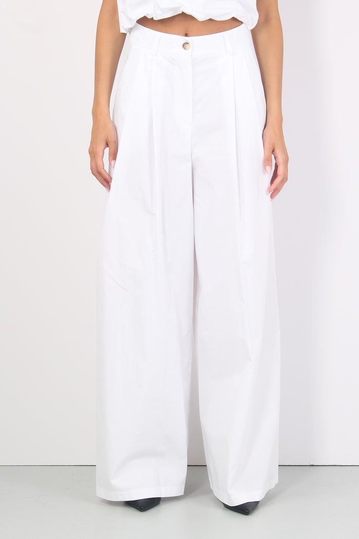 Pantalone Largo Cotone Pences Bianco-6