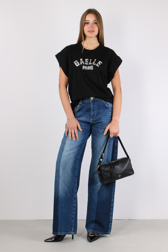 T-shirt Logo Strass Nero