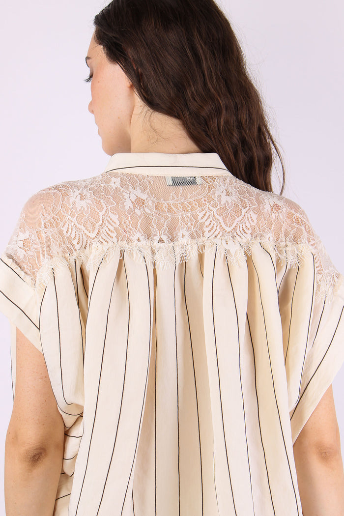 Camicia Gessata Inserto Pizzo Moro/panna-7