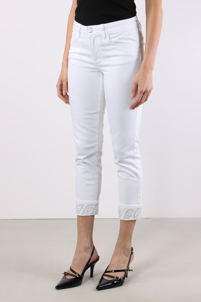 Jeans Monroe Risvolto Strass Bianco Ottico-3