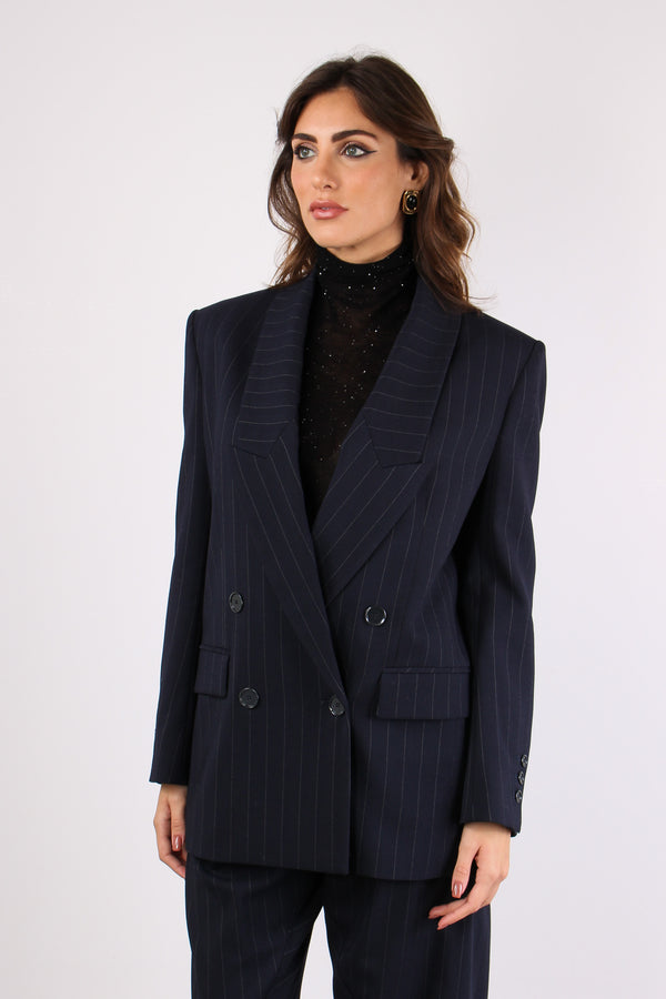 Rapisardi Giacca Over Gessata Blu/bianco-2