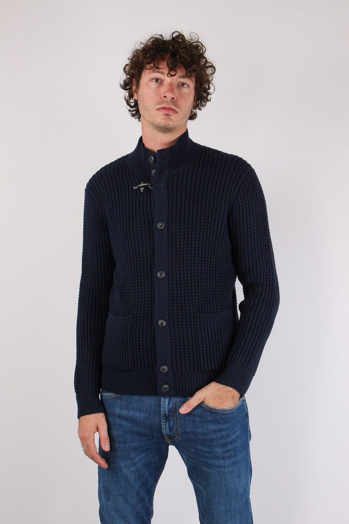 Cardigan Punto Nocciola Gancio Blu Navy-2