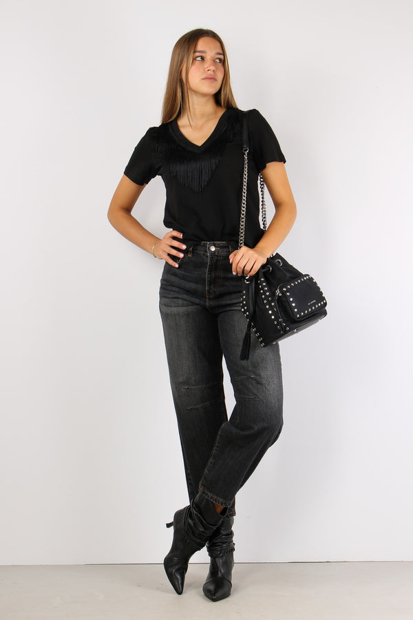 T-shirt V Frange Nero