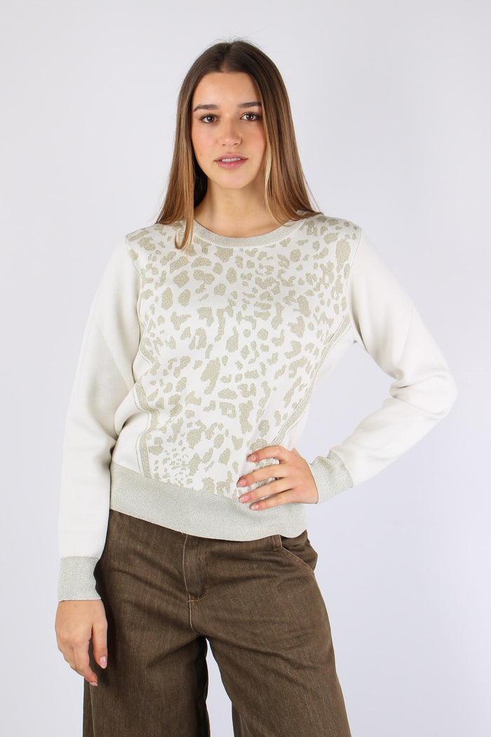 Maglia Inserto Macula Lurex Bianco/gold-2