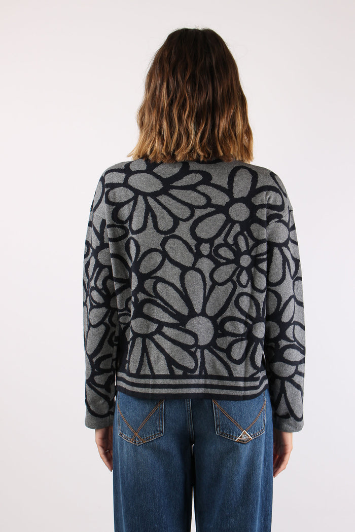 Maglia Collo Alto Fiori Blu/grigio-5