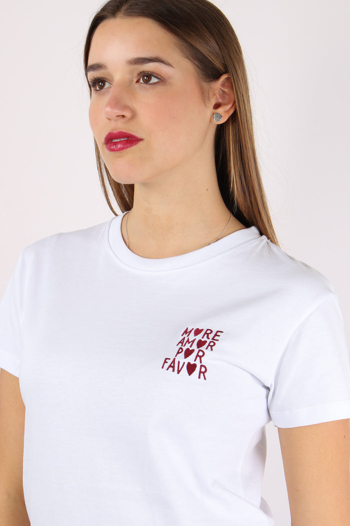 T-shirt Ricamo More Amor Por F Bianco-9