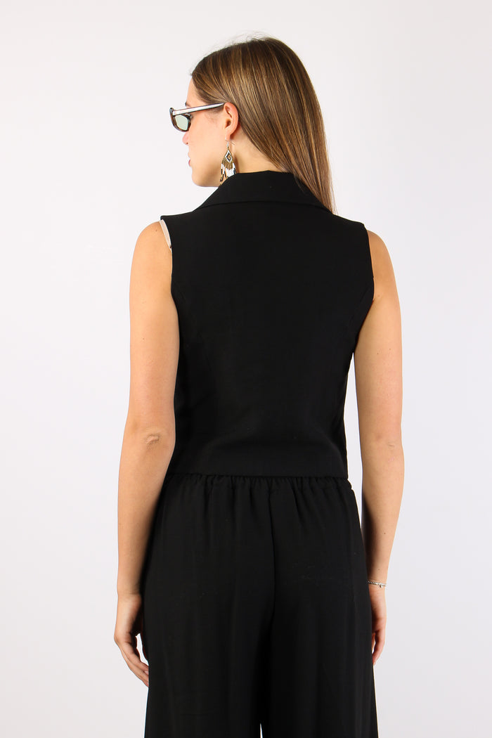 Gilet Cropped Misto Viscosa Nero-5