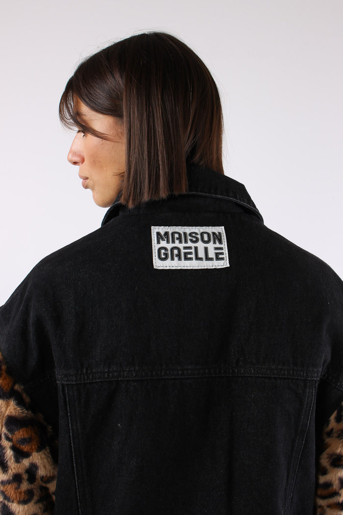 Giubbotto Denim Manica Pelliccia Nero-10