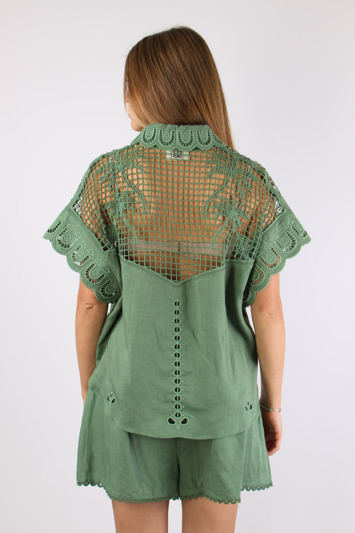 Camicia Lino Ricamo Verde-7