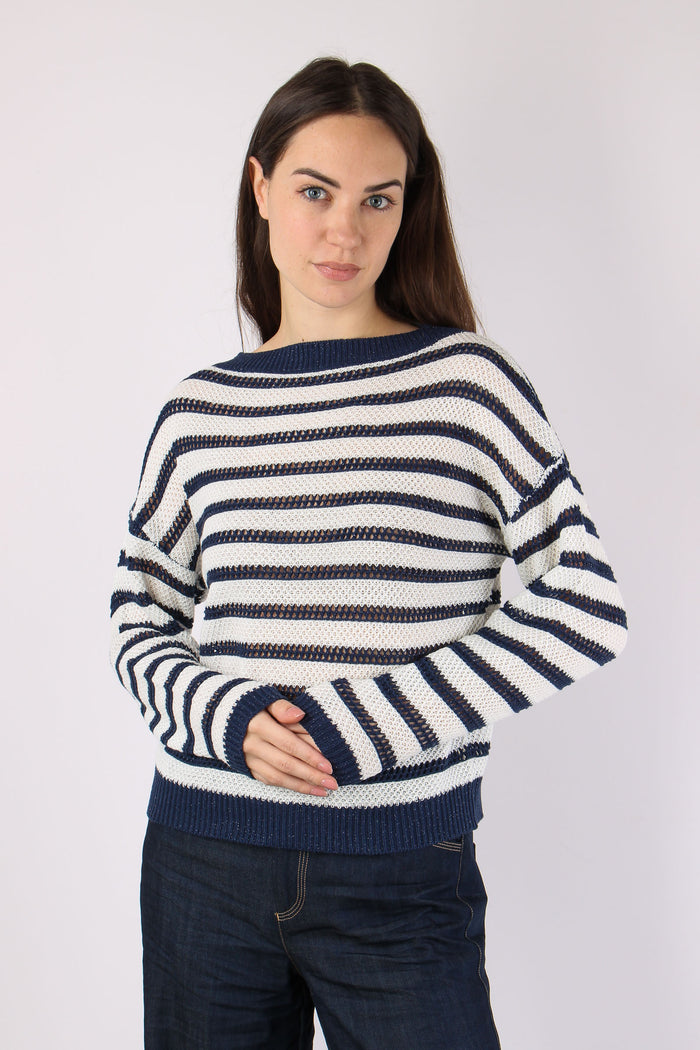 Maglia Traforata Riga Bianco/blu-6