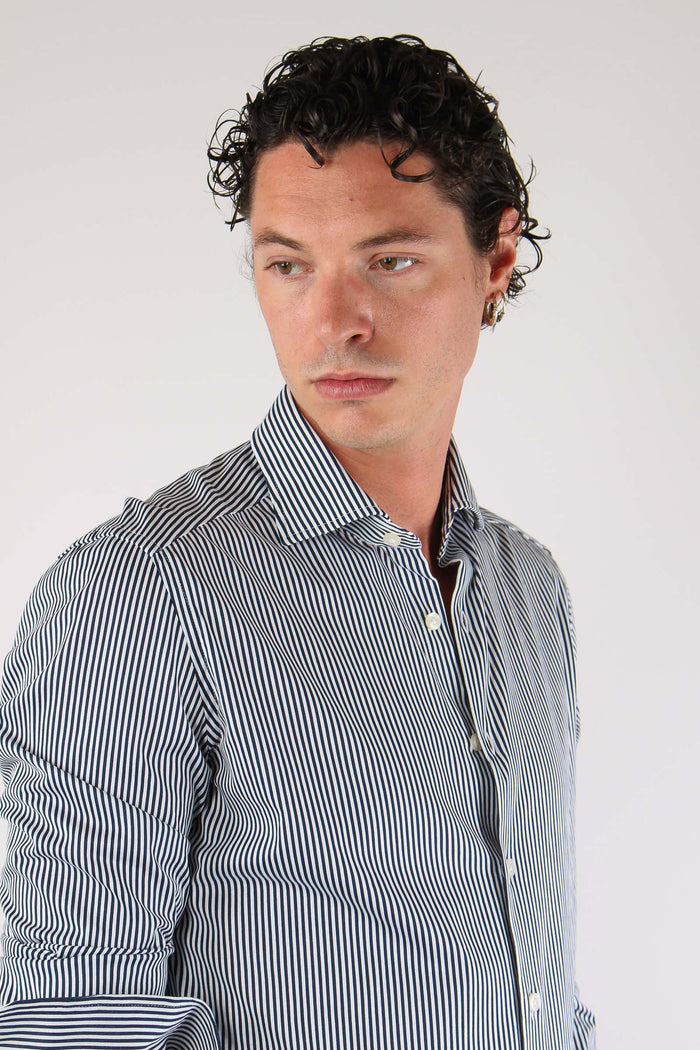 Camicia Cotone Riga Bianco/blu-7
