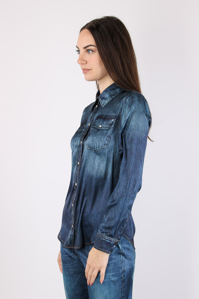 Camicia Jeans Stampa Digitale Denim Blu-7