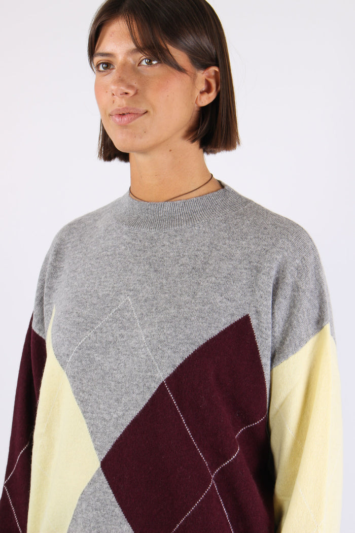 Maglia 100% Lana Rombi Grigio/vino/giallo-6