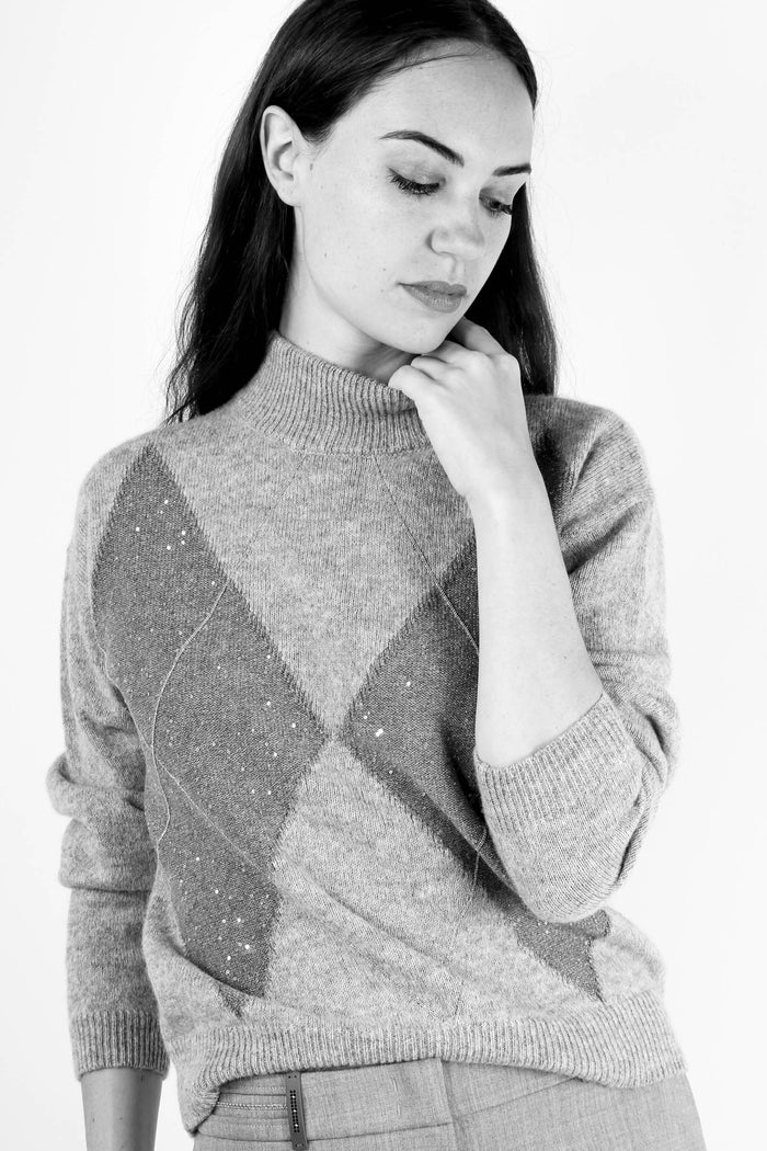 Maglia Collo Alto Rombi Grigio-3