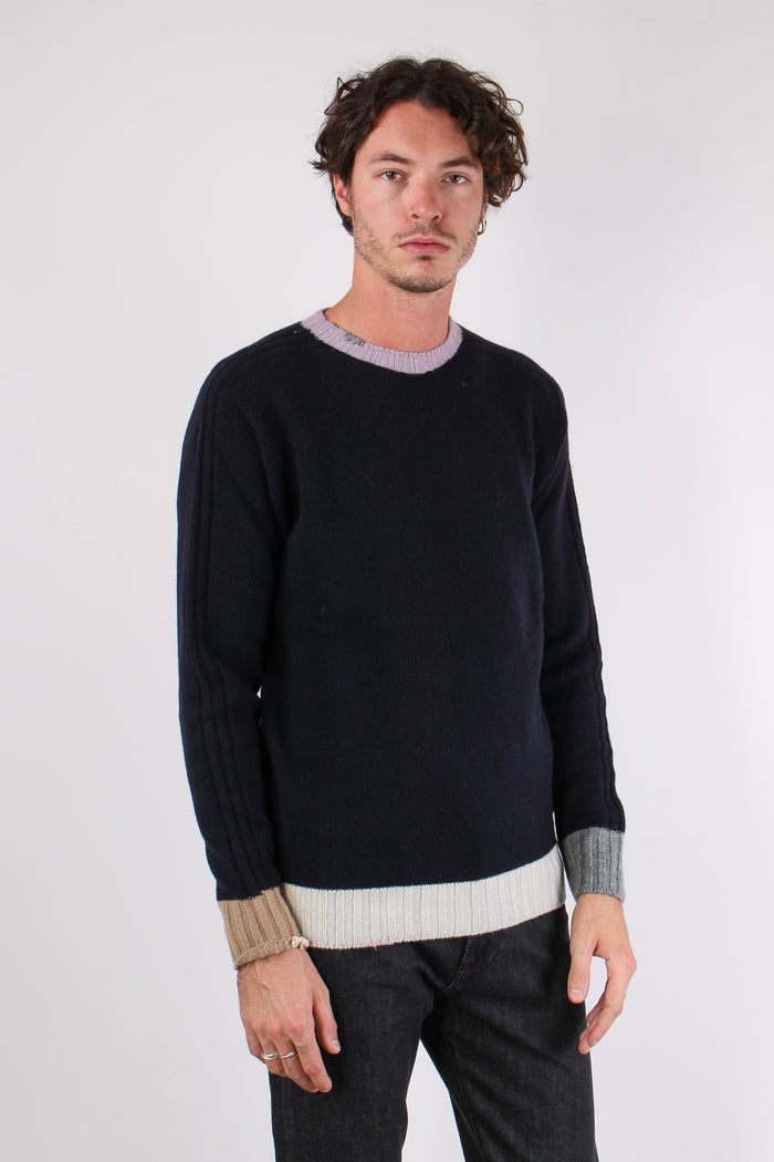 Maglia Girocollo Bordi Colori Blu-6