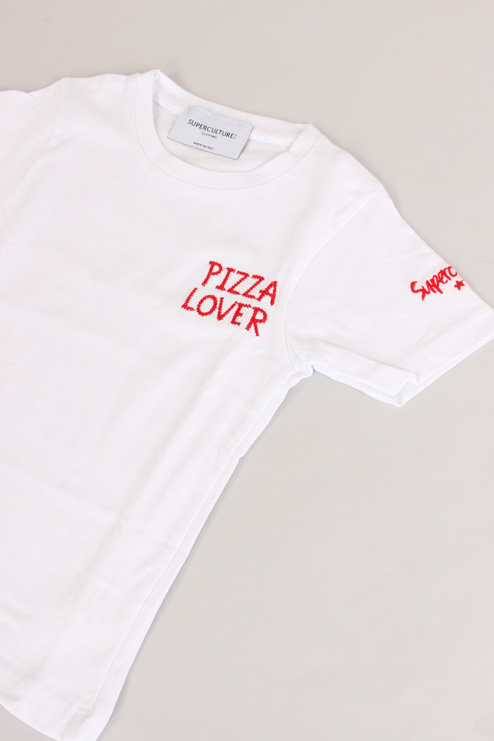 T-shirt Ricamo Pizza Lover White-4