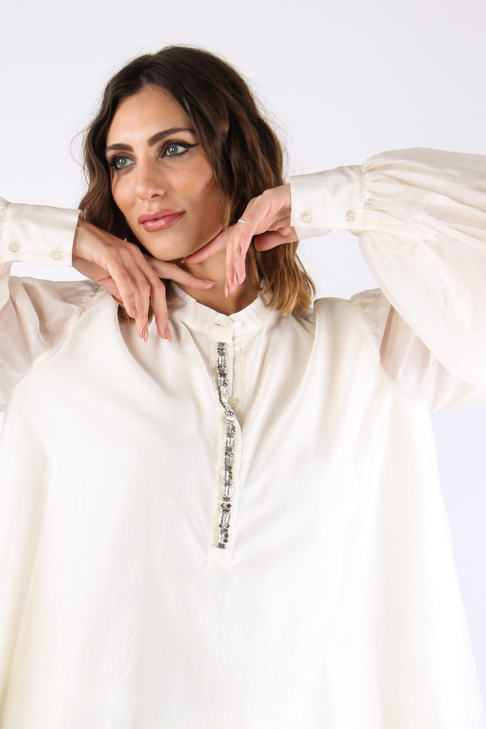 Blusa Mussola Inserto Strass Soft Milk-7