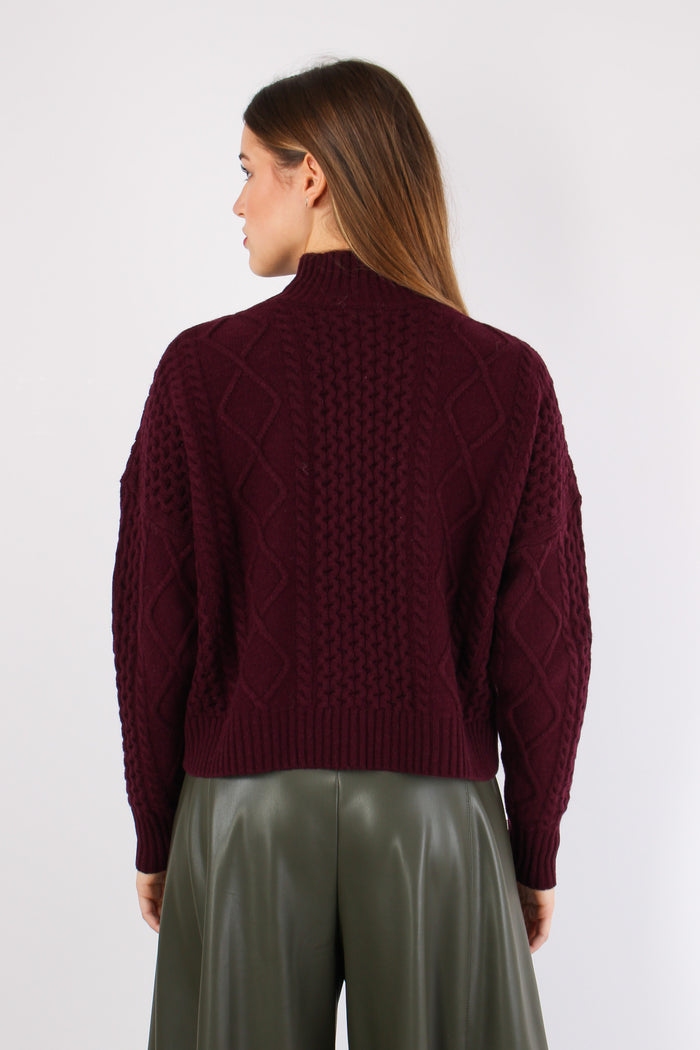 Maglia Collo Alto Treccia Vino-4