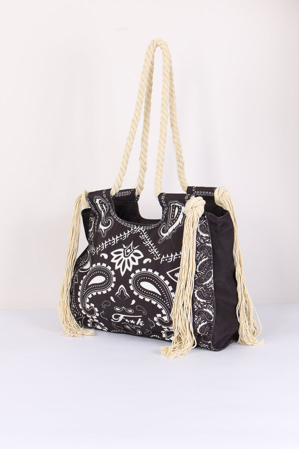 Borsa Fantasia Frange Laterali Nero-2